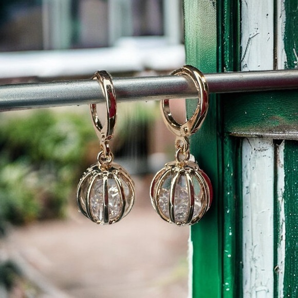 NEW Rose Goldtone Caged CZ Crystal Diamonds Dangle Drop Earrings - Picture 4 of 13